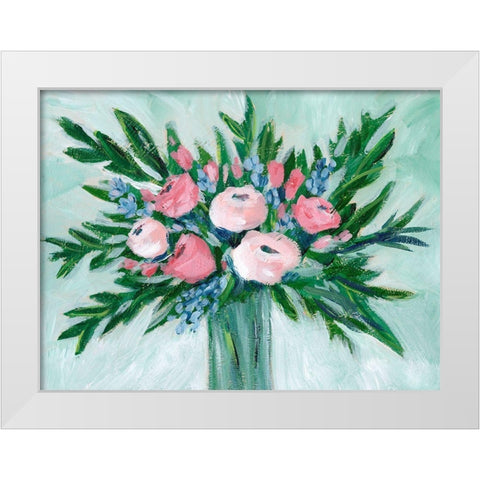 Pink Rosette Bouquet I White Modern Wood Framed Art Print by Moore, Regina