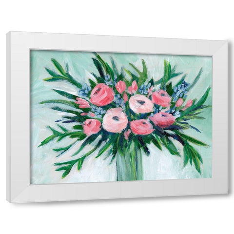 Pink Rosette Bouquet II White Modern Wood Framed Art Print by Moore, Regina