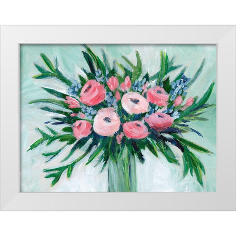 Pink Rosette Bouquet II White Modern Wood Framed Art Print by Moore, Regina