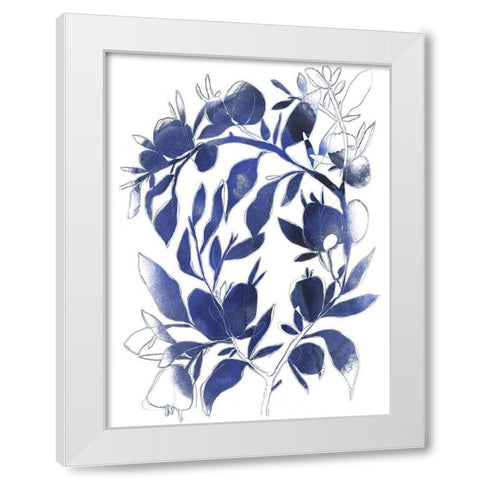 Indigo Branch II White Modern Wood Framed Art Print by Vess, June Erica