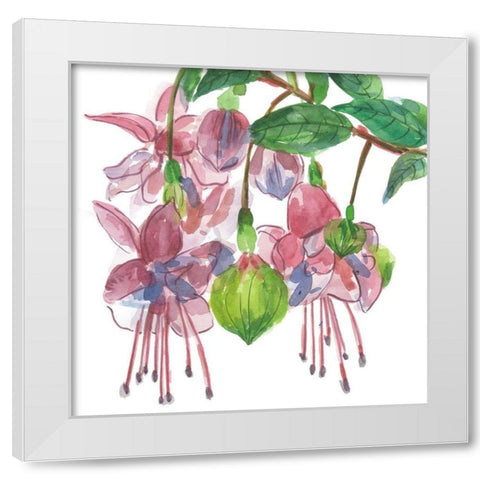 Fuchsias I White Modern Wood Framed Art Print by Wang, Melissa