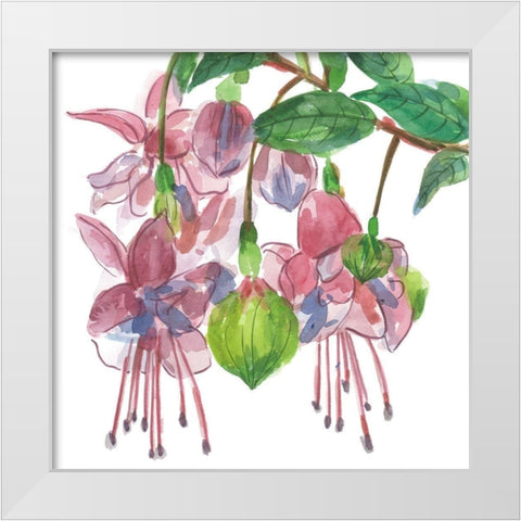 Fuchsias I White Modern Wood Framed Art Print by Wang, Melissa