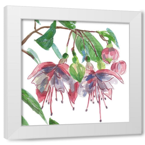 Fuchsias II White Modern Wood Framed Art Print by Wang, Melissa