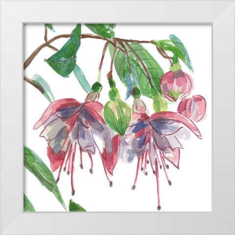 Fuchsias II White Modern Wood Framed Art Print by Wang, Melissa