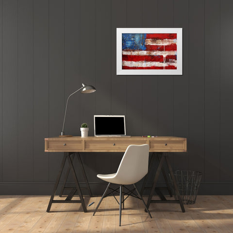 Ashley American Flag White Modern Wood Framed Art Print by Ashley, Erin