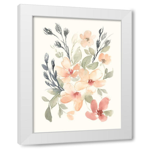 Peachy Pink Blooms I White Modern Wood Framed Art Print by Goldberger, Jennifer