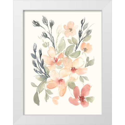 Peachy Pink Blooms I White Modern Wood Framed Art Print by Goldberger, Jennifer