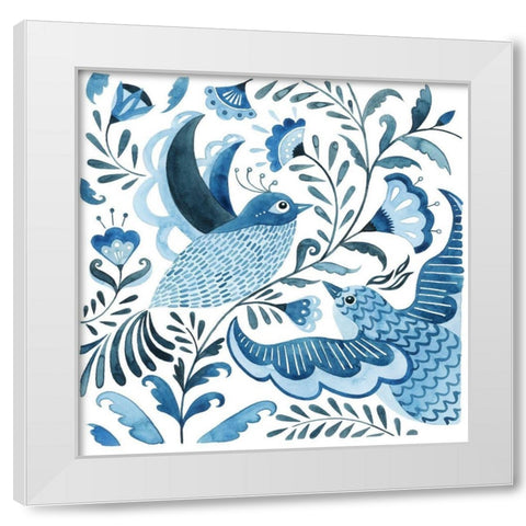 Blue Bird Folk I White Modern Wood Framed Art Print by Popp, Grace