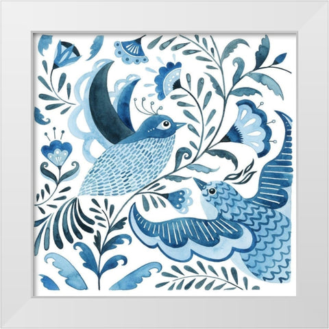 Blue Bird Folk I White Modern Wood Framed Art Print by Popp, Grace