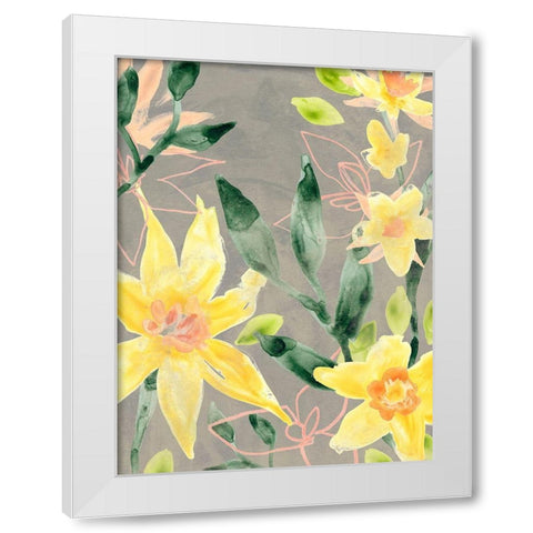 Narcissus Fresco I White Modern Wood Framed Art Print by Vess, June Erica