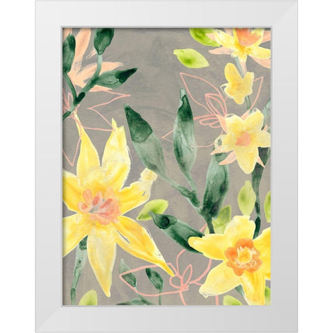 Narcissus Fresco I White Modern Wood Framed Art Print by Vess, June Erica