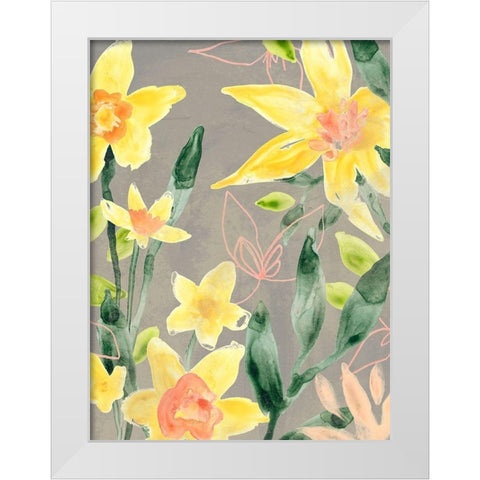 Narcissus Fresco II White Modern Wood Framed Art Print by Vess, June Erica