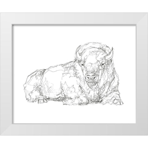 Bison Contour Sketch I White Modern Wood Framed Art Print by Harper, Ethan