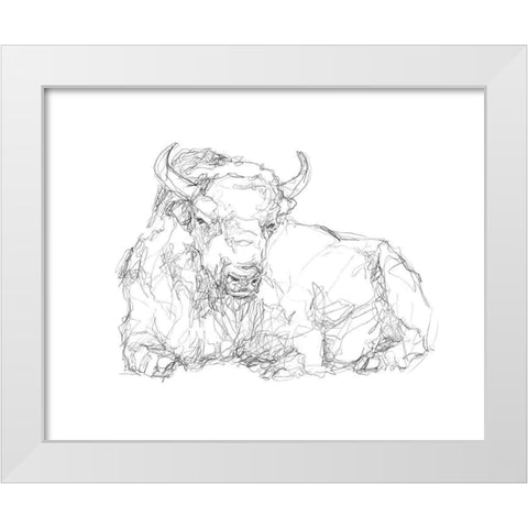 Bison Contour Sketch II White Modern Wood Framed Art Print by Harper, Ethan