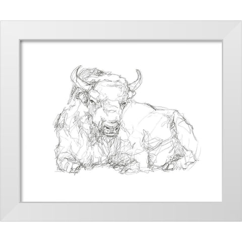 Bison Contour Sketch II White Modern Wood Framed Art Print by Harper, Ethan