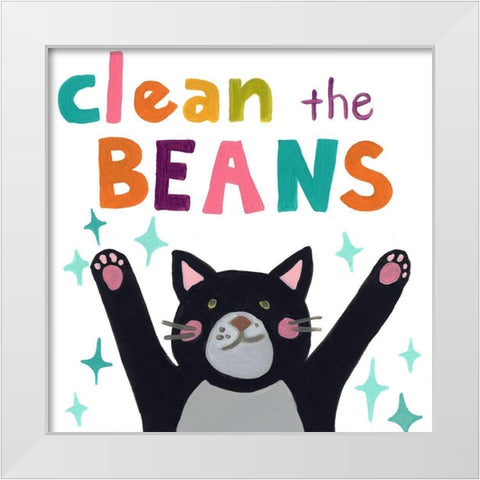 Cute Cat Bath I White Modern Wood Framed Art Print by Vess, June Erica