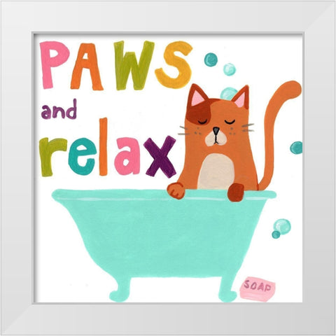 Cute Cat Bath II White Modern Wood Framed Art Print by Vess, June Erica
