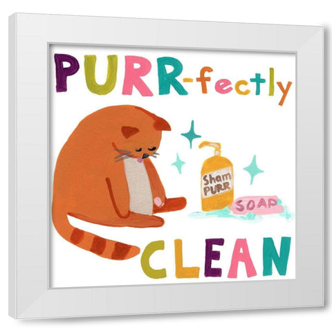 Cute Cat Bath III White Modern Wood Framed Art Print by Vess, June Erica
