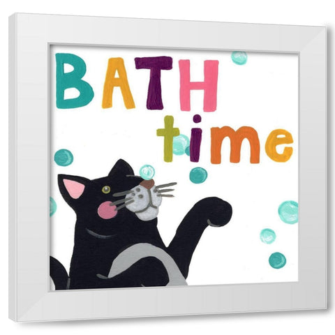 Cute Cat Bath IV White Modern Wood Framed Art Print by Vess, June Erica