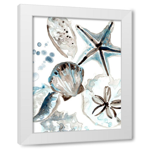 Cerulean Seashells I White Modern Wood Framed Art Print by Vess, June Erica