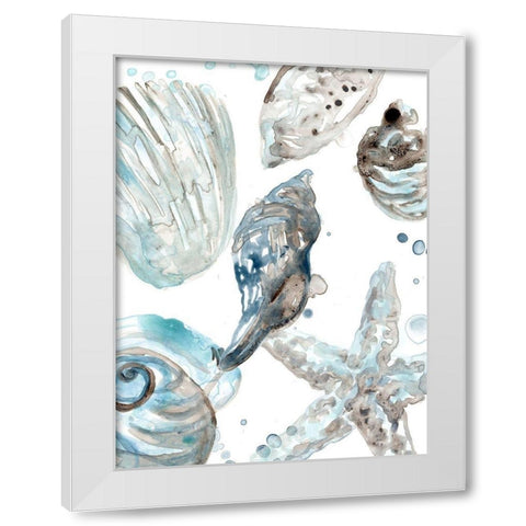Cerulean Seashells III White Modern Wood Framed Art Print by Vess, June Erica