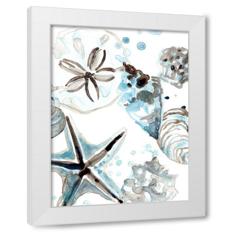 Cerulean Seashells IV White Modern Wood Framed Art Print by Vess, June Erica