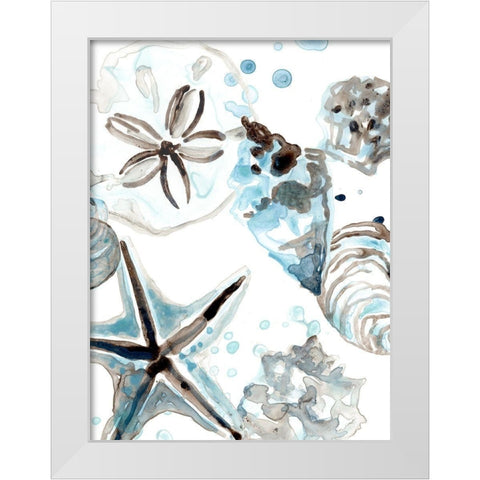 Cerulean Seashells IV White Modern Wood Framed Art Print by Vess, June Erica