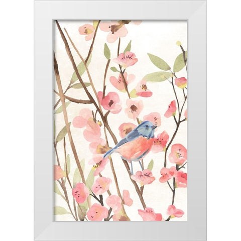 Cherry Blossom Perch I White Modern Wood Framed Art Print by Warren, Annie