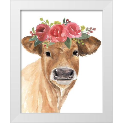 Flowered Cow I White Modern Wood Framed Art Print by Warren, Annie