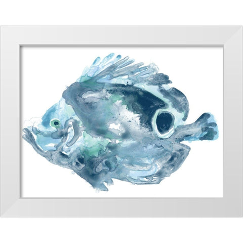 Blue Ocean Fish IV White Modern Wood Framed Art Print by Vess, June Erica