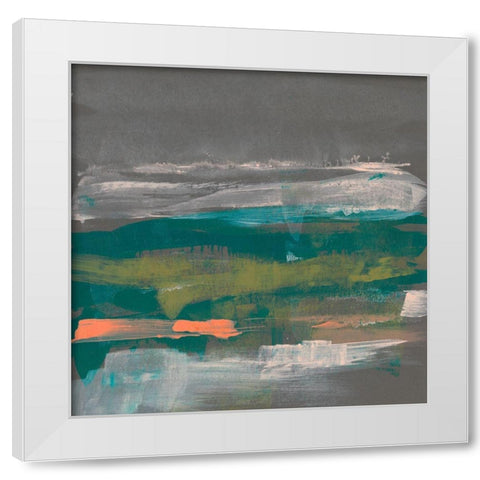 Emerald and Coral Glimpse II White Modern Wood Framed Art Print by Goldberger, Jennifer