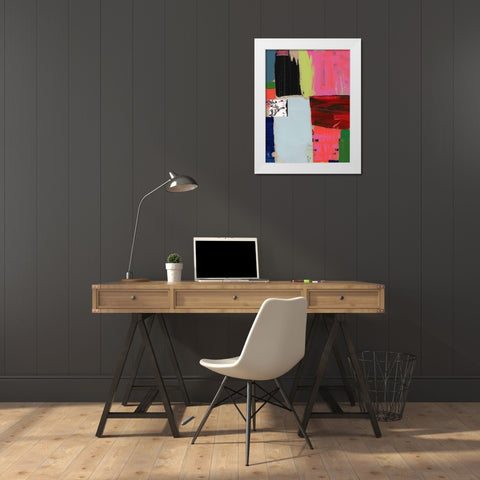 Pink Blocks IV White Modern Wood Framed Art Print by Cartissi