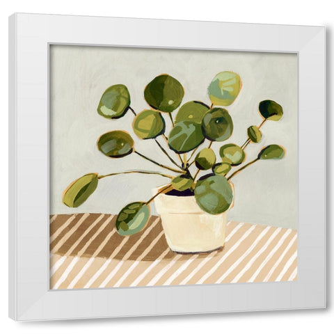 Plant on Stripes I White Modern Wood Framed Art Print by Barnes, Victoria