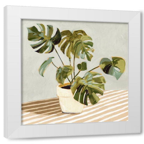 Plant on Stripes II White Modern Wood Framed Art Print by Barnes, Victoria