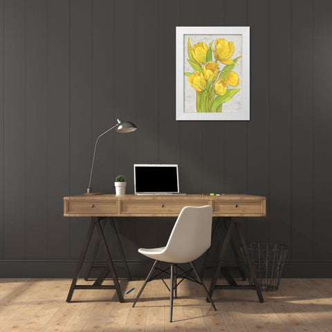 Yellow Tulips II White Modern Wood Framed Art Print by OToole, Tim
