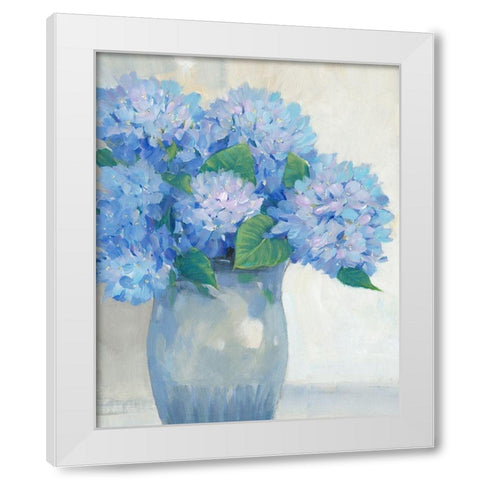 Blue Hydrangeas in Vase I White Modern Wood Framed Art Print by OToole, Tim