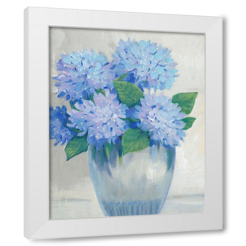 Blue Hydrangeas in Vase II White Modern Wood Framed Art Print by OToole, Tim