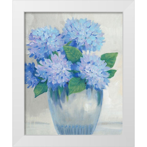 Blue Hydrangeas in Vase II White Modern Wood Framed Art Print by OToole, Tim