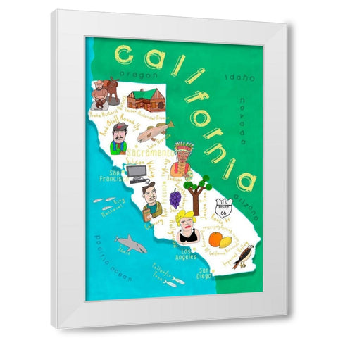 Illustrated State Maps California White Modern Wood Framed Art Print by Daly, Carla