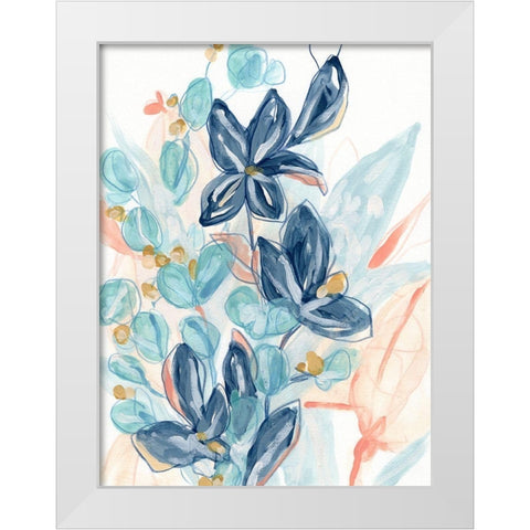 Blooming Blues I White Modern Wood Framed Art Print by Vess, June Erica
