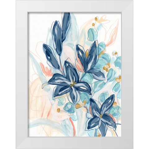 Blooming Blues II White Modern Wood Framed Art Print by Vess, June Erica