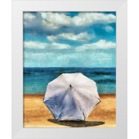 Beach Umbrella II White Modern Wood Framed Art Print by Saunders, Alonzo