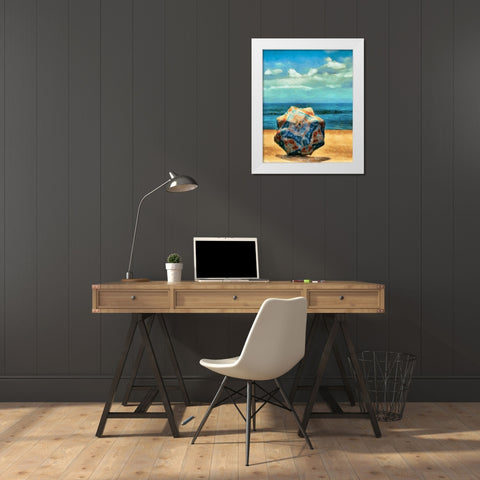 Beach Umbrella III White Modern Wood Framed Art Print by Saunders, Alonzo