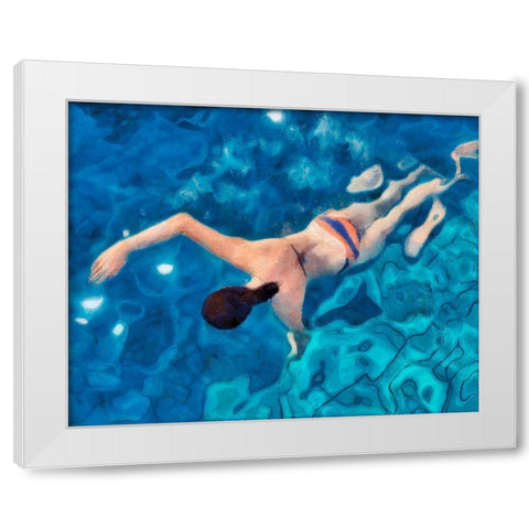 Morning Swimming I White Modern Wood Framed Art Print by Saunders, Alonzo