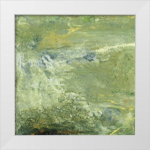Encaustic Tile in Green VII White Modern Wood Framed Art Print by Gordon, Sharon