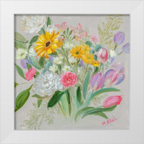 Floral Burst I White Modern Wood Framed Art Print by Iafrate, Sandra