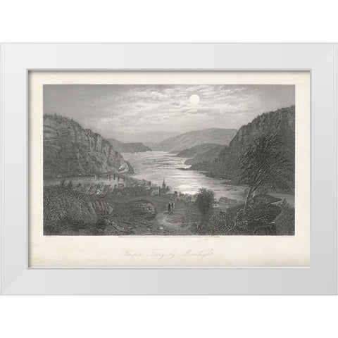 Harpers Ferry by Moonlight White Modern Wood Framed Art Print by Bryant, William Cullen