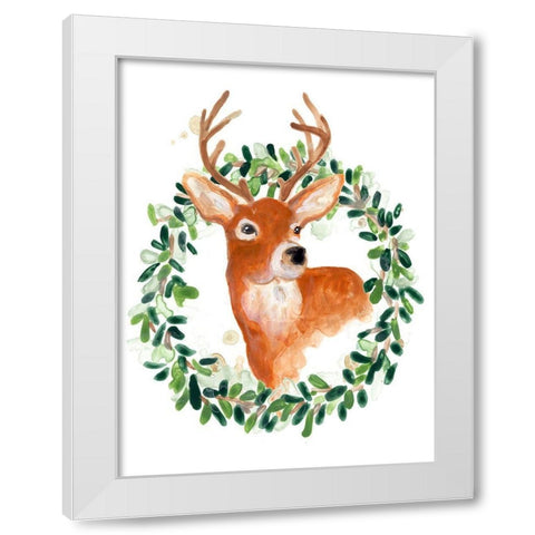 Woodland Holiday Deer White Modern Wood Framed Art Print by Vess, June Erica