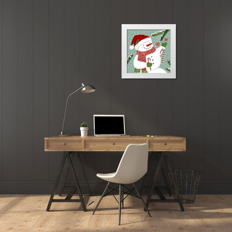 Peppermint Snowman I White Modern Wood Framed Art Print by Barnes, Victoria
