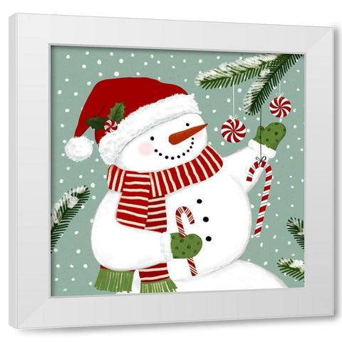 Peppermint Snowman I White Modern Wood Framed Art Print by Barnes, Victoria